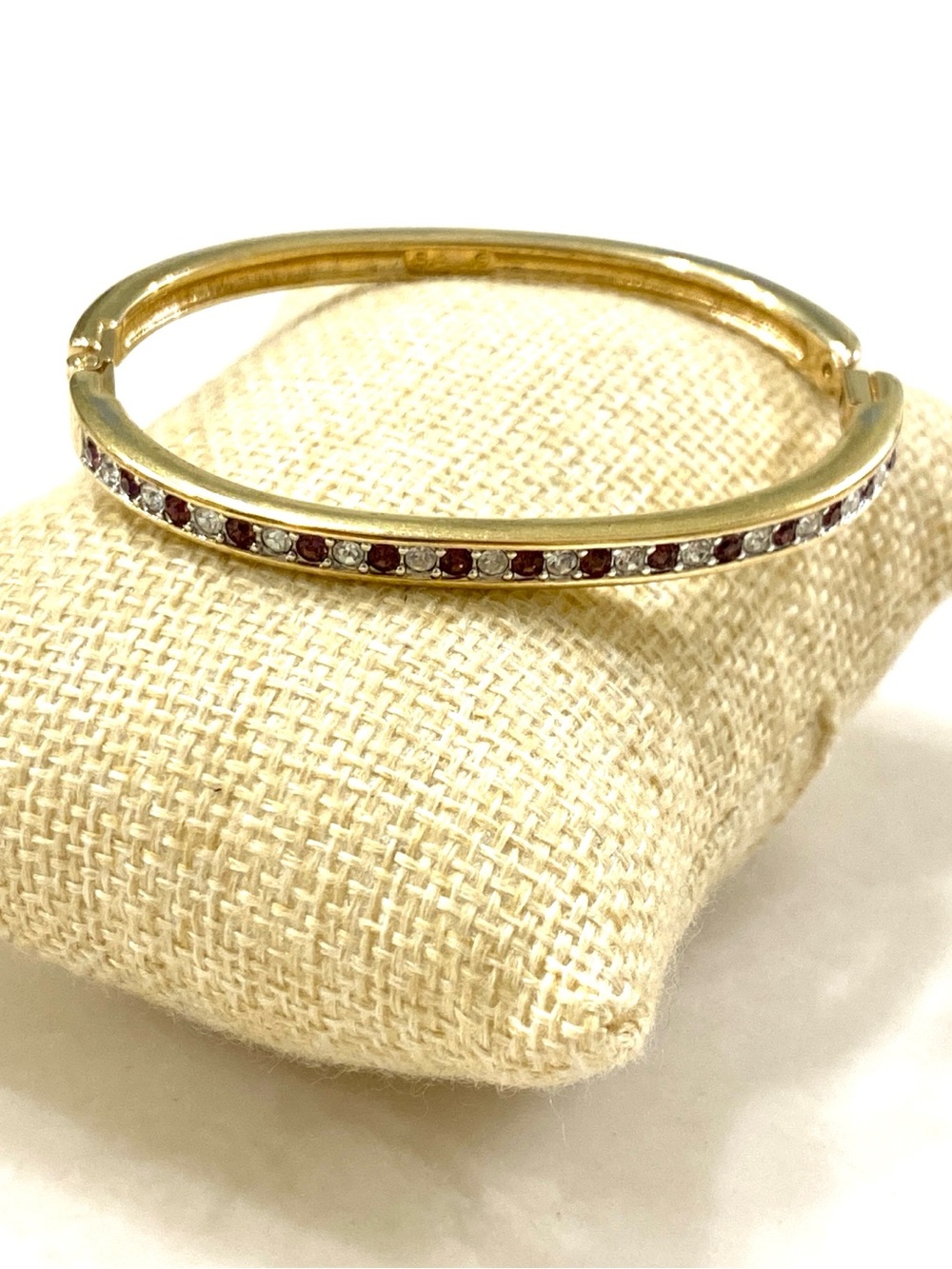 Swarovski SAL Signed Gold-Tone Crystal Bangle with Red and Clear Stones